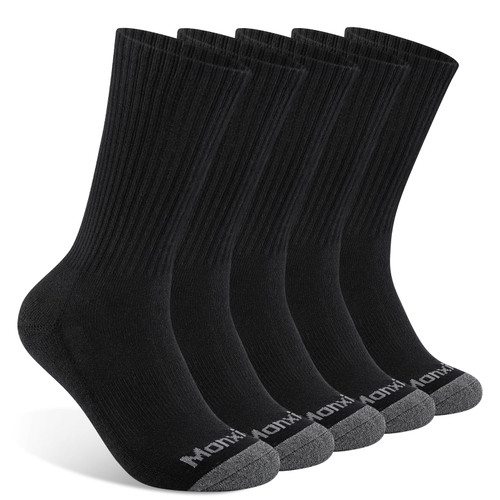 Mens Cotton Moisture Wicking Cushioned Crew Socks, Athletic Work socks