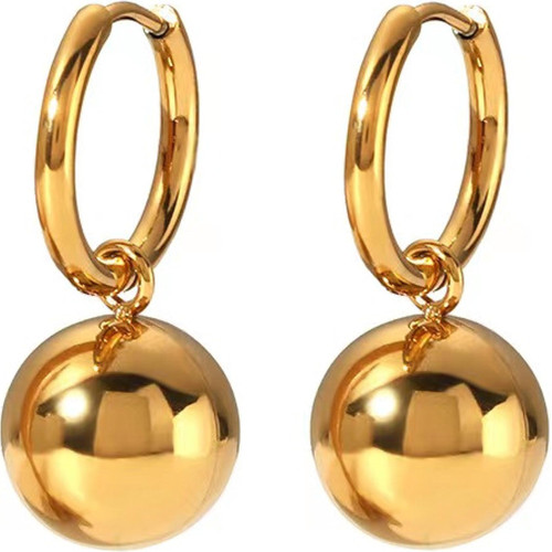 10mm Gold Ball Huggie Hoop Earrings for Women Simple Stainless Steel Drop Dangle Earrings