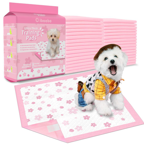 Cibaabo Pink Puppy Pads with Adhesive Tabs 23x23in 50 Count Super Absorbent