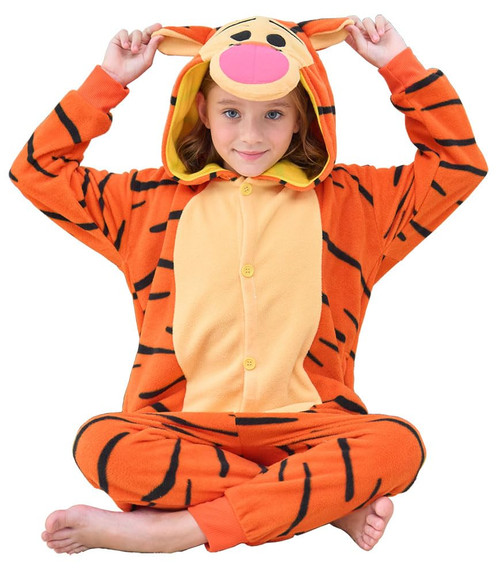XIECGGYZE Kids Animal Onesie Flannel Cosplay Costume (US, Age, 10 Years, Tigger, 10 Years)