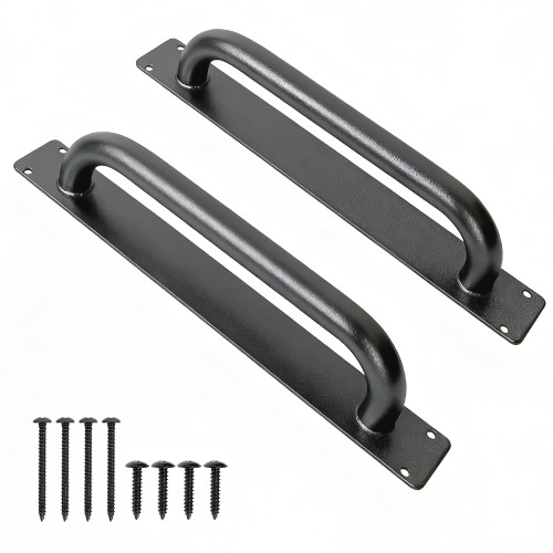 Purife 2 Pack 12 Inch Heavy Duty Steel Barn Door Handles Black, Metal Power Coated Modern Gate Pulls for Outdoor Fence Garden Patio, Interior Closet Cabinets Door Pulls