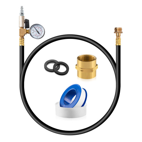 RV Winterizing Kit Winterize Sprinkler Blowout Adapter with integrated Pressure Gauge Shut Off Valve and 1/4”Industrial Plug Air Compressor 3/4" GHT Connect for Motorhome Boat Camper Travel Trailer
