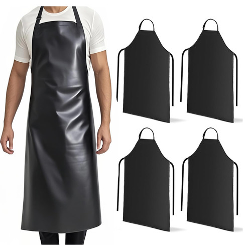 GoldPig 4 Pack Heavy Duty Lightweight Waterproof Rubber Vinyl Aprons, Chemical Resistant Adjustable Bib Extra Long 40" Industrial Work Apron for Grilling Dishwashing Lab Butcher Kitchen