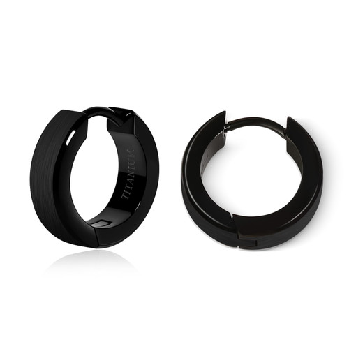TGNEL Black Titanium Earrings Hoops Brushed Small Hoop Earrings for Men/Father/Brother, Lightweight Fashion Circle Earrings for Sensitive Ears