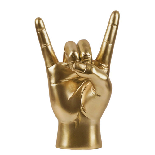 Vilead Metal Horns Sculpture,7.6" Gold Rock and Roll Hand Gesture Statue,Rock On Hand Sculpture,Gold Shelf Decor Accessories,Tabletop Statue Decor for Desk Bookshelf in Home (Golden, Right Hand)
