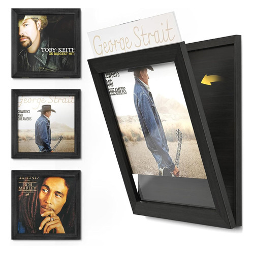 Emfogo Vinyl Record Frame, 3-Pack Album Frames for Vinyl Records Display, Record Frame for 12x12 Inch LP Cover Display (3 Pack/Black)