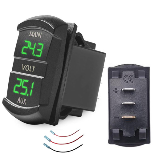 Dual Battery Voltmeter LED Digital Display, Marine Boat Waterproof 12V/24V DC Low Voltage Meter, Rocker Switch Style Voltage Monitor LED Digital Double Volt Meter for Car Truck RV Van (Green)
