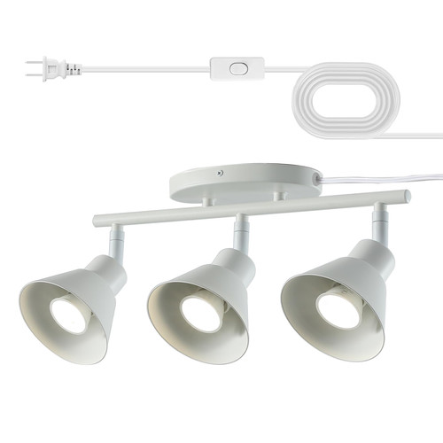 vivihobb 3 Light Plug in Track Lighting Kit,Modern Plug in Ceiling Light Fixture,16.4ft Cord,3 Way Ceiling Spot Lighting,Flexibly Rotatable Light Head (White)