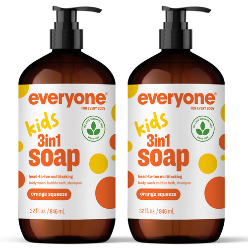 Everyone 3-in-1 Kids Body Wash, Bubble Bath & Shampoo, Orange, 32oz 2pk