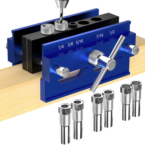 Beaiguna Self Centering Dowel Jig Kit, Drill Guide Jig Block for Straight Holes with 6PCS Drill Bushings, Premium Self Centering Doweling Jig Kit for Woodworking, Adjustable Width Biscuit Joiner Tool