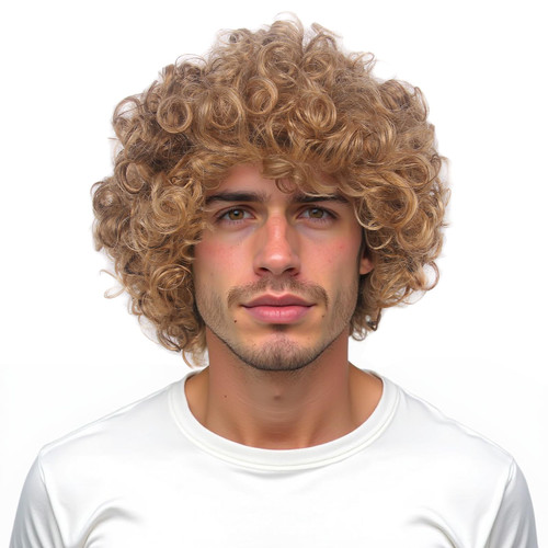 STfantasy Short Curly Afro Wig for Men Mens Synthetic Hair Wigs for Male Man Daily Cosplay Costume Anime Party (Brown Highlight)