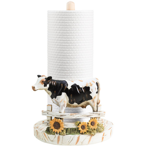 Sizikato Paper Towel Holder for Kitchen, Retro Style Cow Kitchen Roll Holder Paper Towel Holder, Countertop Roll Dispenser with Weighted Resin Base
