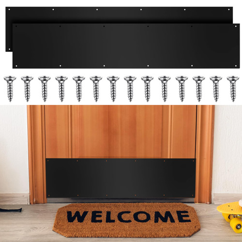 Dunzy 2 Set Black Metal Kick Plate for Bottom of Door 8 x 36 Inch Aluminum Kick Plates with Screws for Wood Metal Door Interior/Exterior Anti Scratch Protection