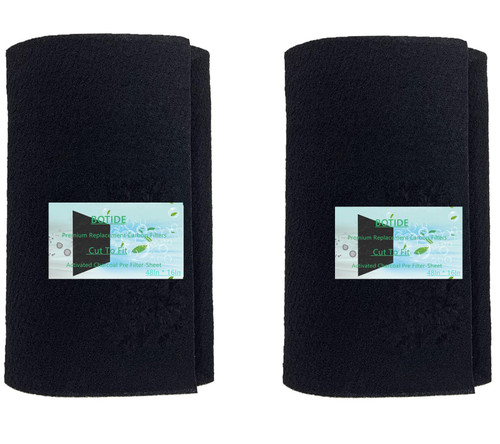 48 x 16 Inch Cut-to-Fit Activated Carbon Fabric Filter Sheet Charcoal Air Vent Filters Pad Black Range Hood Hepa AC Replacement Fabric Filter Sheet (2PCS, 48 x 16 x 0.125IN)