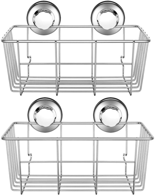 SANNO Suction Cup Shower Caddy Basket for Shampoo Combo Organizer Basket Stainless Steel Holder for Bathroom Storage，pack of 2
