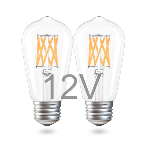 Edison 12V LED Light Bulb 80 Watt Equivalent E26 8W 800Lm 24V DC Low Voltage 12Volt Light Bulbs- Vintage ST19 Lamp - 24volt RV Marine Boat Landscape Solar Battery Lighting- 2 Pack(2700K Warm White)