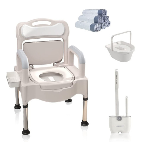 Bedside Commodes, 16" Toilet Chair Seat with Handles, Adjustable Mobile Portable Toilets, Anti-Slip and Anti-Rollover, Adult Potty Chair Load 660 Lb
