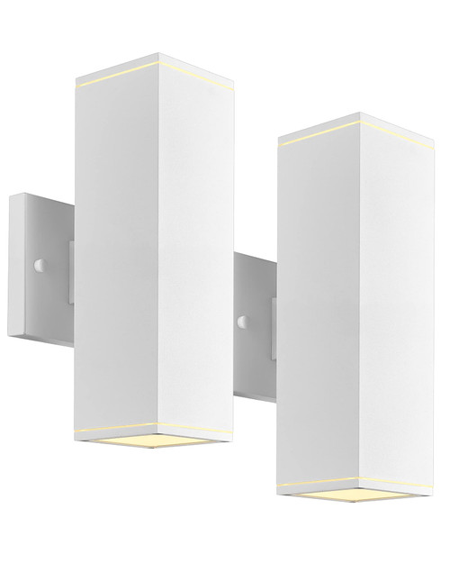 Ken & Ricky Modern Outdoor Wall Light,Aluminum Rectangular,White,2 PK