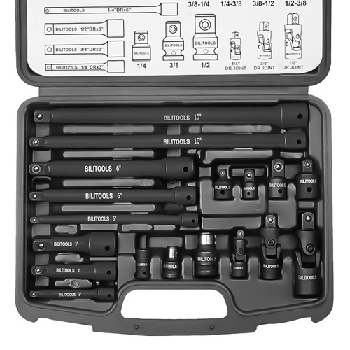 BILITOOLS 18Pcs Impact Socket Extension Set, Socket Adapter & U-Joint Kit