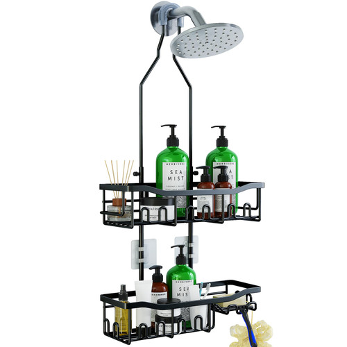 Joqixon Upgraded Extended Length Shower Organizer with Hooks, Rustproof Shampoo Soap Holder, Large Hanging Bathroom Caddy