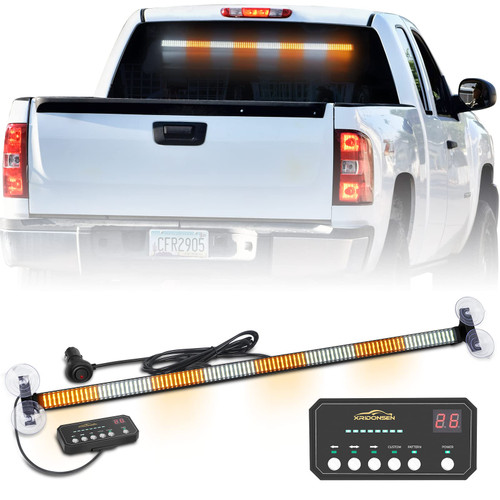 XRIDONSEN 35 inch Strobe Light Bar 144 LED Amber White Truck lights