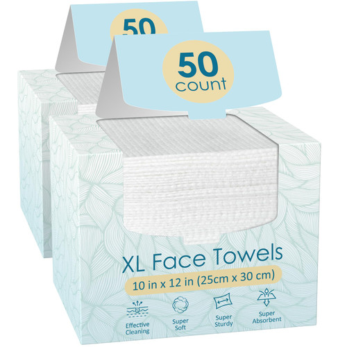 Fygrip 2 Pack of 50 count XL Disposable Face Towels 10” x 12”