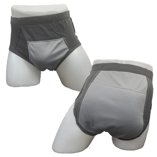 Men's Washable Incontinence Shorts Open Underwear Adults Patient Reusable Breathable Pant Diapers for Adults Prostate 500ml (X-Large, Grey)