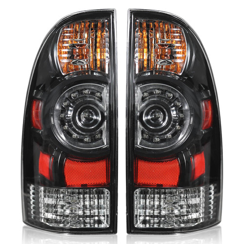Boine Tail Light Compatible With 2005-2015 Toyota Tacoma Pickup Driver and Passenger Side Black Bezel Rear Light Brake Lamps LED Lens - Bulb and Harness Included 8155004160 8156004160