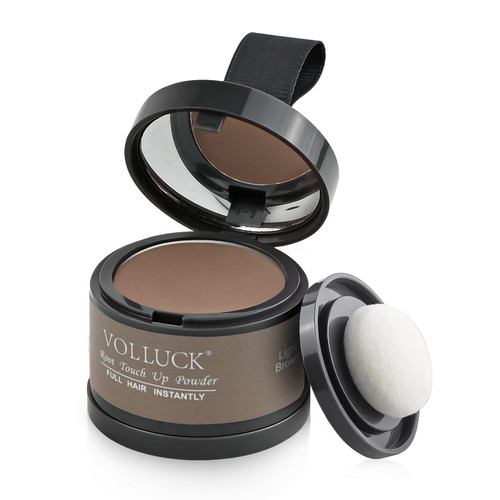 VOLLUCK Root Touch up Powder, Instant Hairline Powder for Thinning Areas and Gray Hair Coverage, Natural and Non-greasy Root Cover up for Women and Men (Light Brown, 0.14 Ounce)
