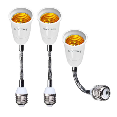 Noonkey Light Socket Extender [2-Pack], 360 Degree Adjustable Flexing Neck, 19 CM/7.5 Inch Extension Adapter, Compatible with All E26/E27 of Bulbs Screw Base, PBT Fireproof Material, White