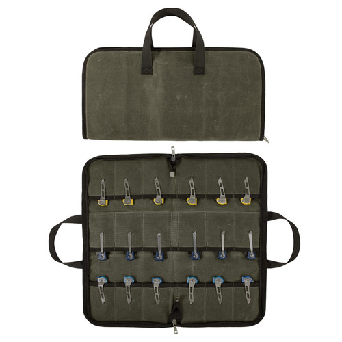 QEES Pocket Knife Roll Bag,Zipper Knife Display Case with 18 Slots,Waxed Canvas Folding knife Case,Pocket Knife Holder Storage for Collection,Knife Organizer for Tactical Camping EDC Mini Knife Roll