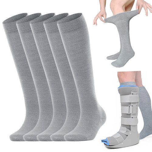 5 Pairs Seamless Sensory Socks Adult Walking Boot Sock Loose Fit Afo on the Calf Fit Orthopedic Boots Opaque