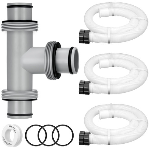 Frienda 1.5" to 1.5" T Joint Pool Hose Connector with 3 Pcs 1.5" Diameter Pump Replacement Hose 59" Long, Pool Hose Adapter and Replacement Accessories Fitting for Filter Pump(Clear White)