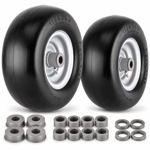 11x4.00-5 Lawn Mower Tires Flat Free, 2 Pack, 3/4" or 5/8" Bearings