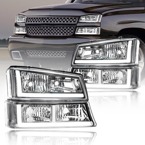 Fullux LED DRL Headlights Assembly fit 2003-2006 Chevy Silverado