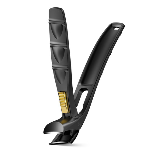 BALUCA Ergonomic Nail Clipper for Seniors - Toenail Clipper for Thick Toenails and Fingernails, Long Handle Nail Clippers with Catcher (Black, Medium with Lock Design)