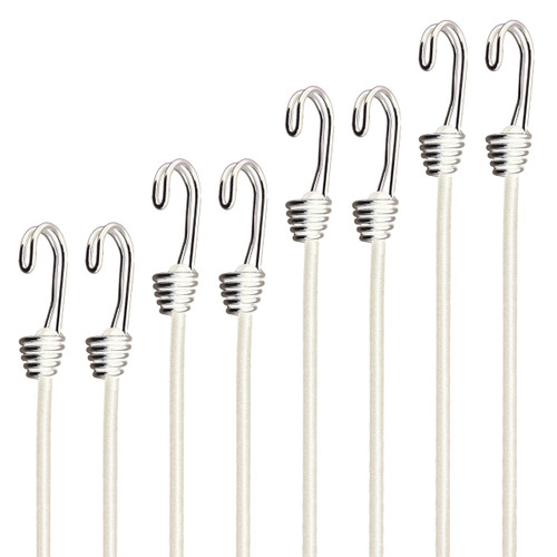 YELIER Bungee Cords with Hooks - 6mm Small Bungee Cords, 8-Piece Set - Black, White, & Multi-Color Options for Outdoor, Camping, and Storage (White, 6mm 8piece Set)