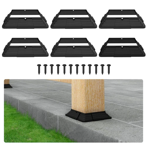 6 Pack 4 x 4 (3.5 inch x 3.5 inch) Vinyl Post Skirt Post Base Cover Column Wraps for Wood Hand Stair Rails and Porch Deck Post Base Black Post Trim