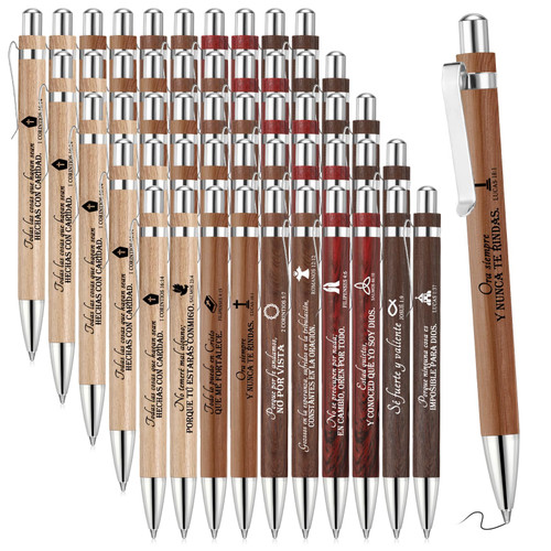 Fumete 50 Pcs Bible Verse Bamboo Pens Bulk, Brown, Spanish