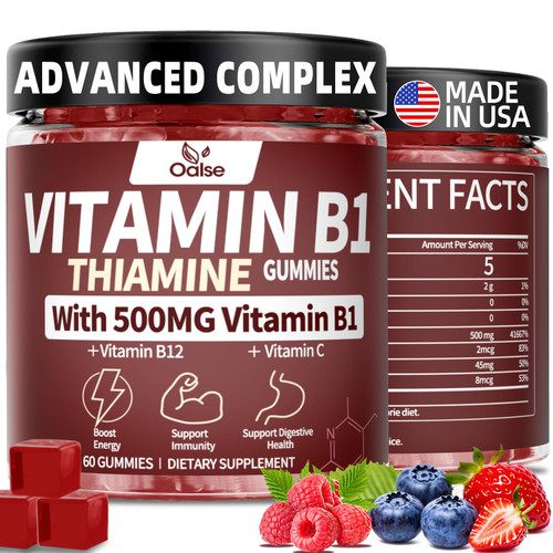 Vitamin B1 Gummies, 500mg Vegan Sugar Free Thiamine B1 Supplement