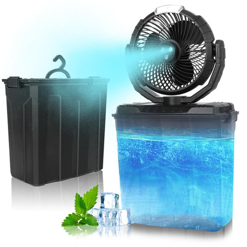 Ruimos Outdoor Portable Misting Fan with 9L Water Tank 20000mAh Powered 3 Strong Wind & 3 Spray Mister Cooling Fan with Light, 80° Oscillation- Ideal for Camping,Garage,Patio Use