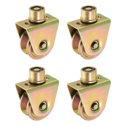 uxcell 2.7 Inch Sliding Gate Wheels, 4Pcs 360-Degree Rotatable V Groove Caster Pulley Block with Bracket for Track Rail Sliding Gate Industrial Machine, Gold