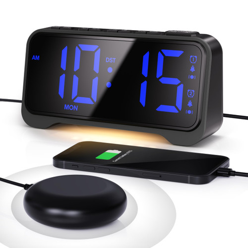 Mesqool Bed Shaker Alarm Clock for Heavy Sleepers, Extra Loud Vibration