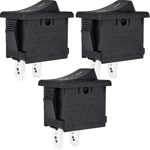 R19A Rocker Switch 250V AC 6A 2-Pin SPST ON-Off (3-Pack) Compatible with Select Appliances and Equipment, Non-Illuminated Panel-Mount ON-Off Control, R19A 6A 250V AC