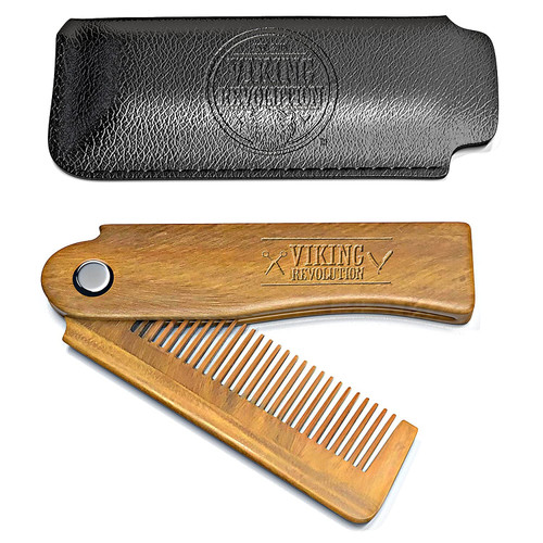 Viking Revolution Folding Beard Comb - Natural Wooden Comb - 1 Count
