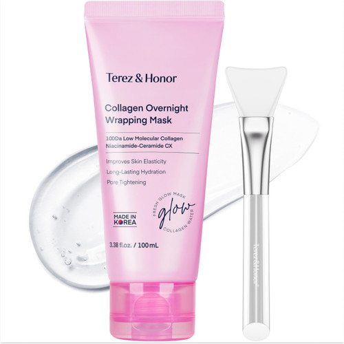 TEREZ & HONOR Collagen Night Wrapping Peel Off Mask: Korean Face Mask for Elasticity, Hydrating & Glow - 100Dalton Smallest Molecular Collagen - Dermatologist Tested 3.4 FL OZ