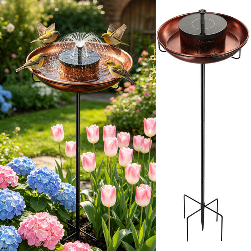 Metal Bird Bath with Solar Fountain, 38.8" Standing Bird Bath