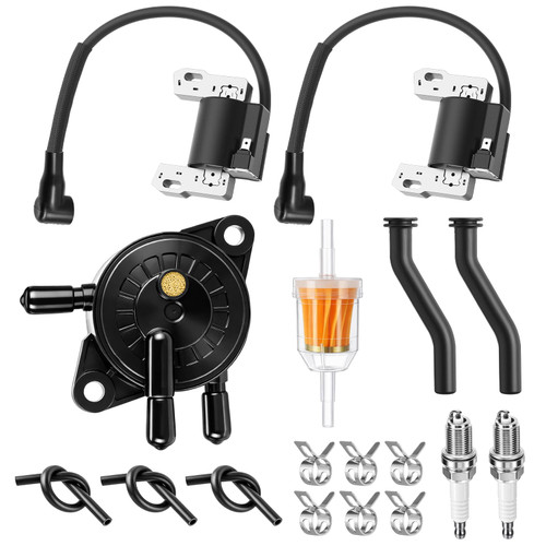 Lounsweer 7 Pack 592846 Ignition Coil Tune up Kit for Lawn Mowers Tractor, Coil Pack & 596163 Rubber Vacuum Hose & 808656 Fuel Pump with Filter and Line & 491055s Spark Plug