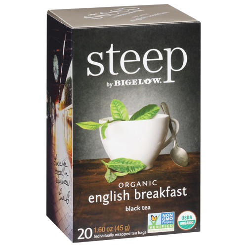 steep by Bigelow Organic English Breakfast Black Tea, Caffeinated, 20 Count (Pack of 6), 120 Total Tea Bags