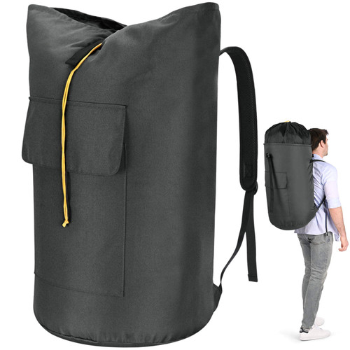 Backpack Laundry Bag, 115L Heavy Duty Extra Large College Laundry Backpack, Dirty Clothes Bag with Shoulder Straps, Laundry Hamper Bag with Drawstring Closure for College Dorm, Apartment Charcoal grey